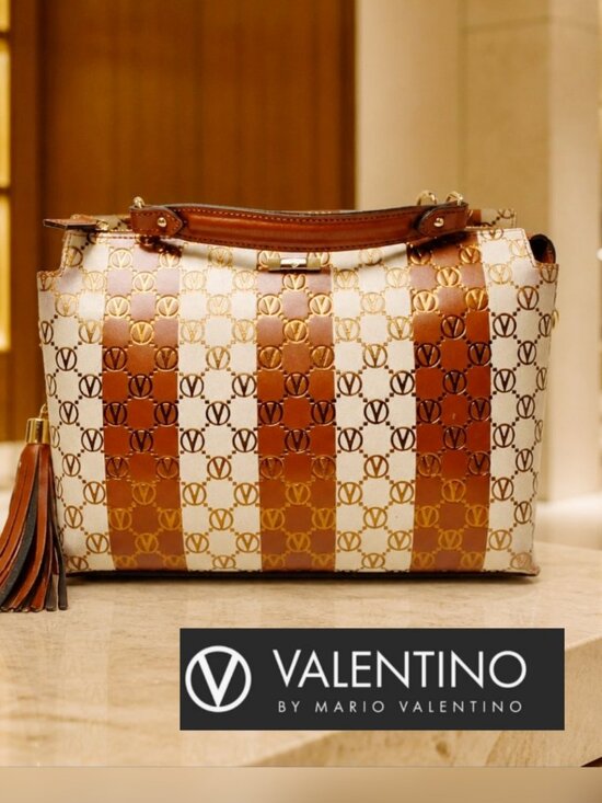 Mario Valentino Handbags - Mario Valentino Spa Italy Made Briget Monogram Striped Leather Hand Bag